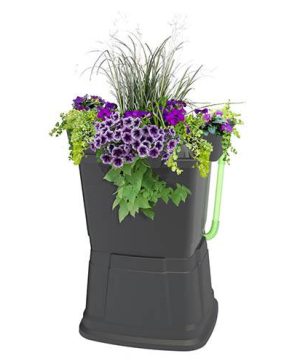 1-Tier 67 Litre Rainwater Terrace In Black With Black Side Planters