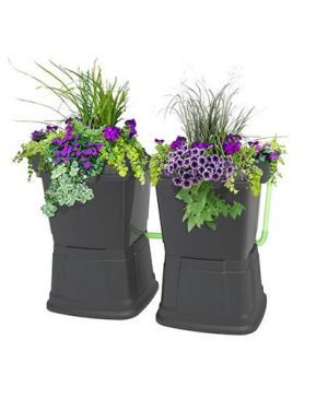 1+1-Tier 134 Litre Rainwater Terrace In Black With Black Side Planters