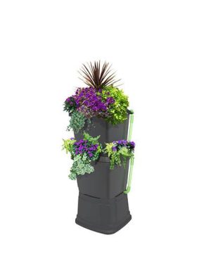 2-Tier 134 Litre Rainwater Terrace In Black With Black Side Planters