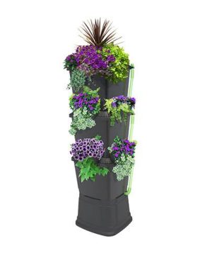 3-Tier 200 Litre Rainwater Terrace In Black With Black Side Planters