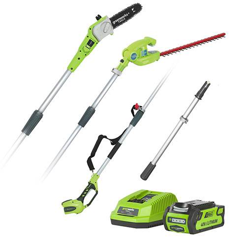 Greenworks 40v Long Reach Hedge Trimmer & Pruner Combo with 2Ah Battery and Charger