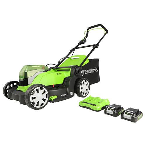 Greenworks 48V 41cm Lawnmower with Two 24v 2Ah Batteries & 2A Charger