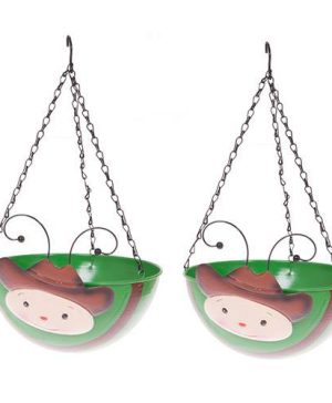 Pair of Cowboy Wobblehead Hanging Baskets