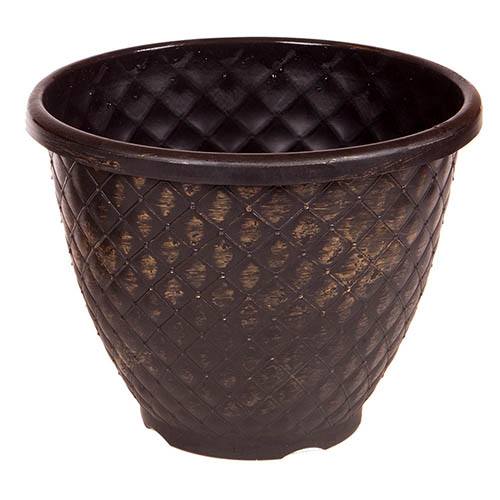 Pinecone Round Planter 28cm (11in) Black with Gold