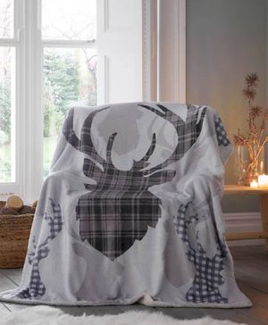 Tartan Stag Throw in Grey