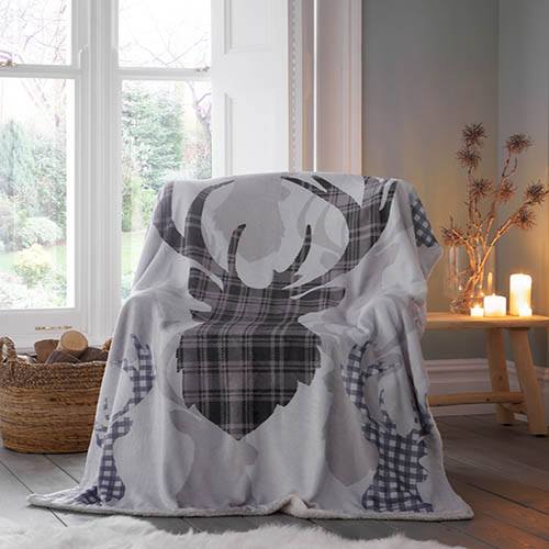 Tartan Stag Throw in Grey