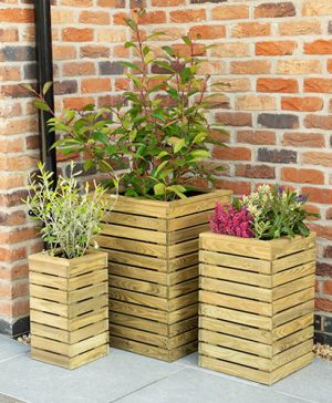Contemporary Slatted Planter Set of 3